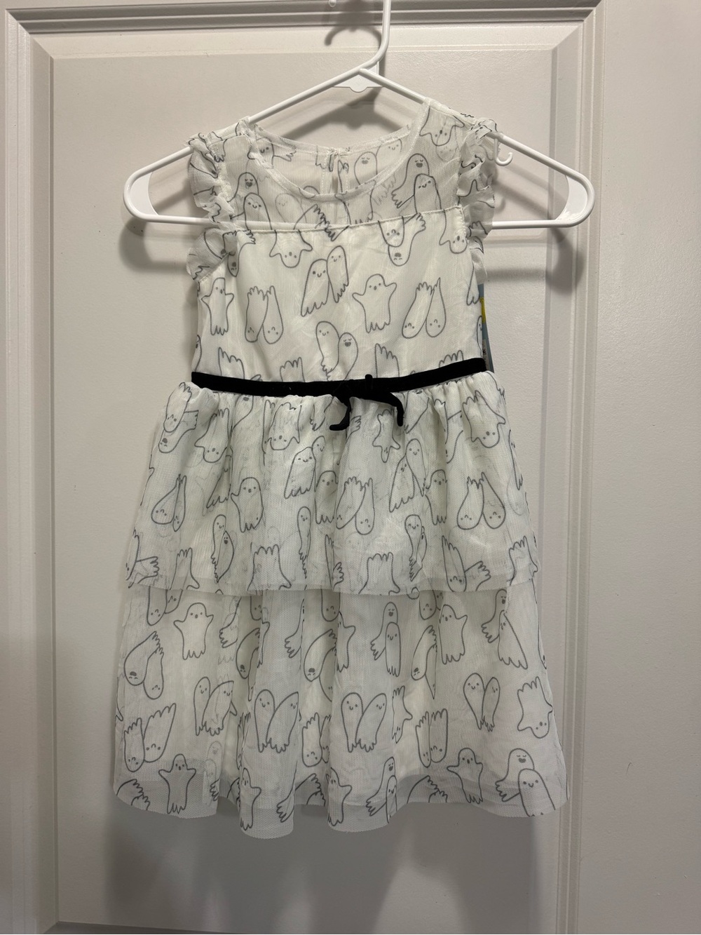 & Other Stories White Ghost-Print Tiered Dress with Black Bow